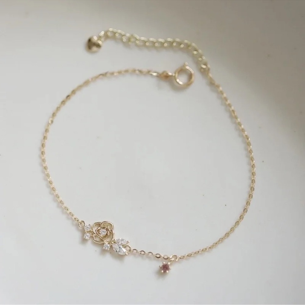 925 Sterling Silver Gold Rose Bracelet - Picture 3 of 7